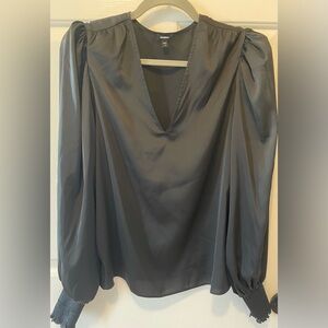 Express Black Blouse with smocked ruffle cuff in size Medium